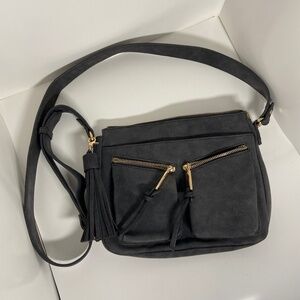Violet Ray Charcoal Grey Crossbody Purse Gold Fixtures
